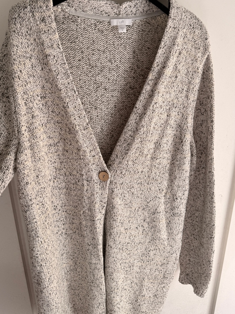JJill Gray Speckled V-Neck Button Cardigan